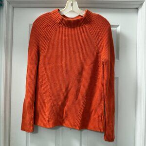 Land’s End orange pullover mock neck chunky knit 100% cotton sweater size Small